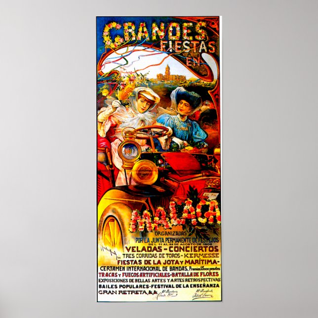 Malaga Spanien ~ Vintage Automobile Advertisement Poster (Framsidan)