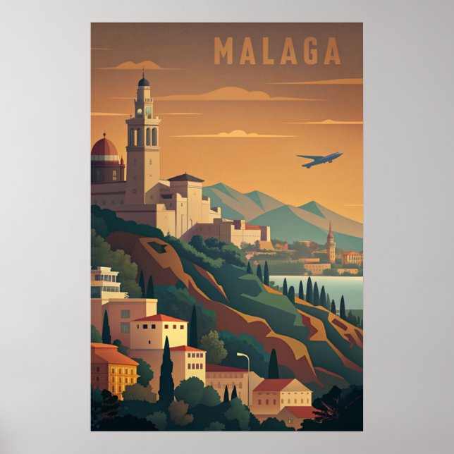 Malaga Spanien vintage resor Poster (Framsidan)