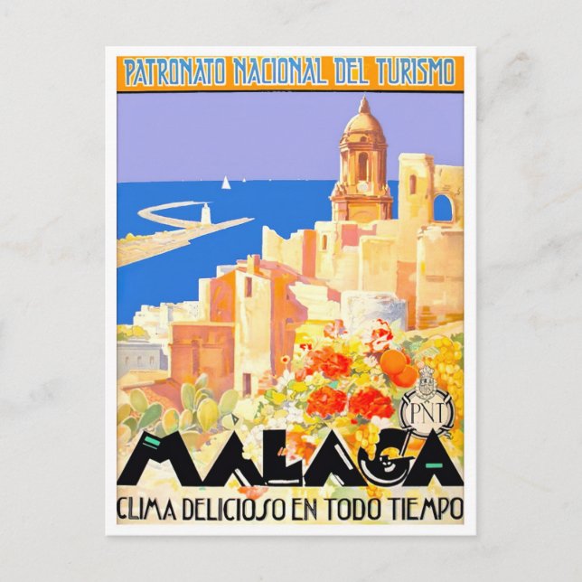 Malaga Spanien vintage resor Vykort (Framsida)