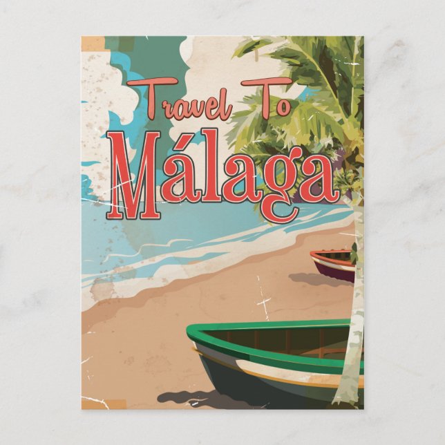Málaga,Spanien Vintage semesteraffisch Vykort (Framsida)