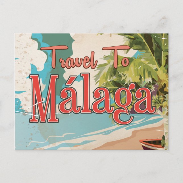 Málaga,Spanien Vintage semesteraffisch Vykort (Framsida)