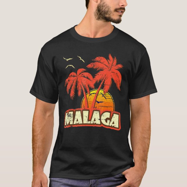 Malaga Summer Handflatan Träd 80s Beach Sunset T Shirt (Framsida)
