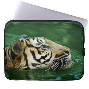 Malajisk tiger simmande närbild laptop fodral