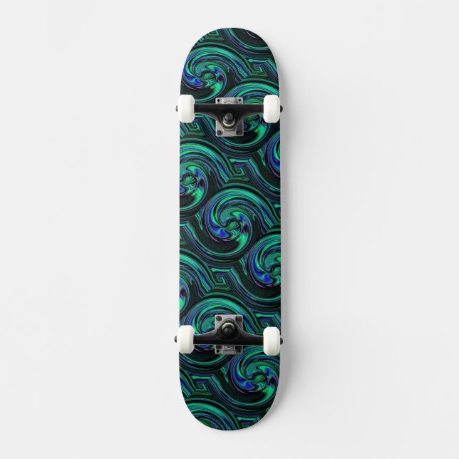 Malakite Azurite Swirl Abstrakt Skateboard (Framsida)
