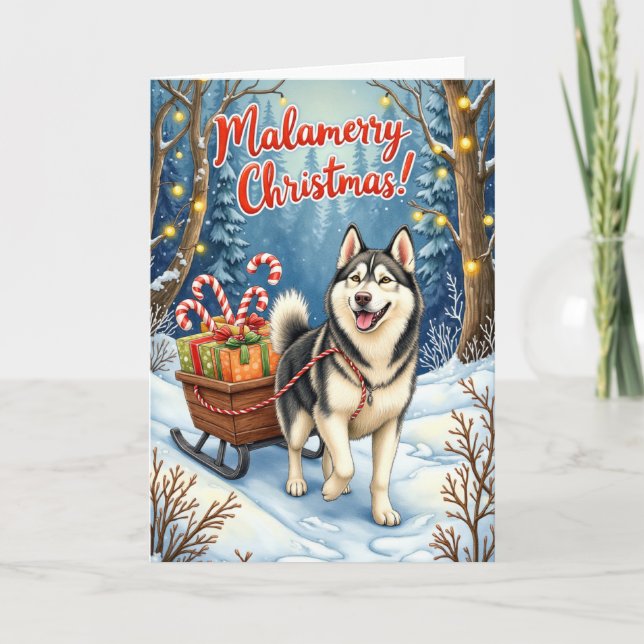 Malamerry jul – Alaskansk Malamute-helgdag Kort (Framsida)