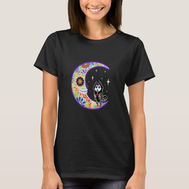 Malamute Dia de Los Muertos Skeleton 1 T Shirt (Framsida)