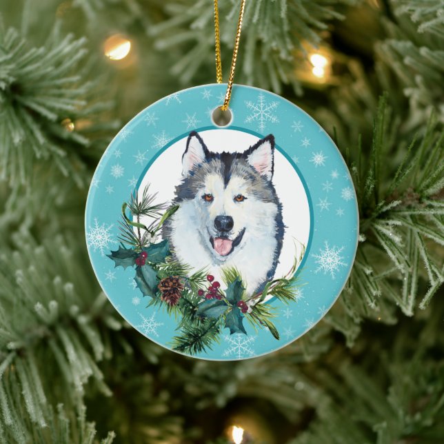Malamute Evergreen Blue Snowflake Gräns Julgransprydnad Keramik (Träd)