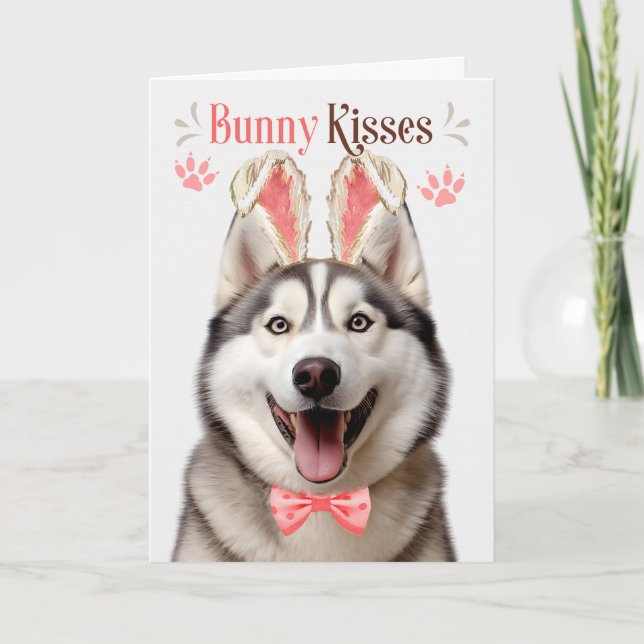 Malamute Hund i Bunny Öron för Påsk Helgkort (Framsida)