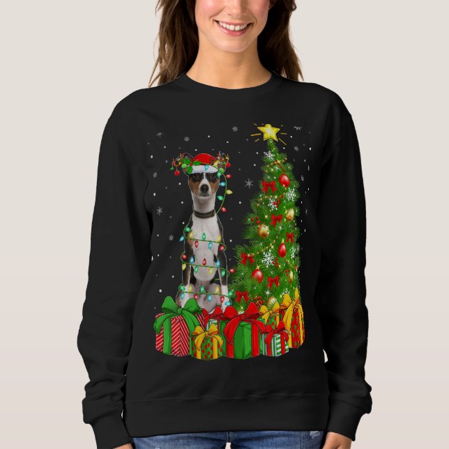 Malamute Hund Lighting Julafton Träd Santa Hat Mal T Shirt (Framsida)