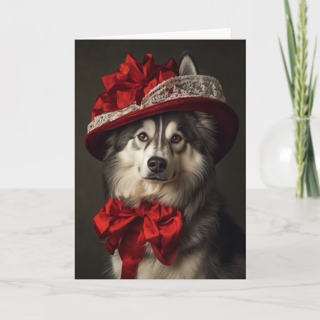 Malamute Julkort Elegant Viktoriansk Hund Helgkort (Framsida)