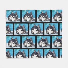 MALAMUTE LEKER I SNÖ FLEECEFILT