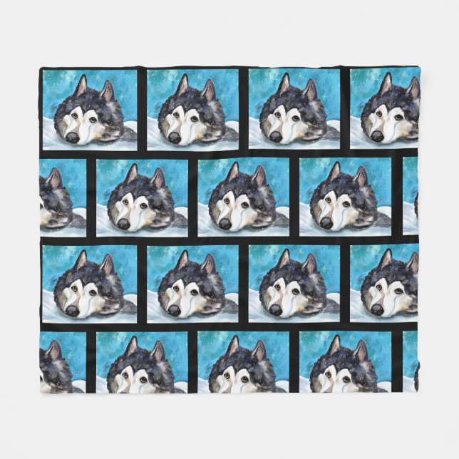 MALAMUTE LEKER I SNÖ FLEECEFILT (Framsidan (Horisontell))