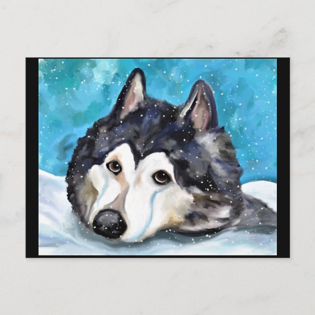 MALAMUTE LEKER I SNÖ  VYKORT (Framsida)