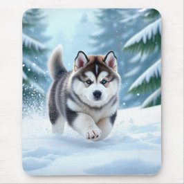 Malamute-valp i snön musmatta