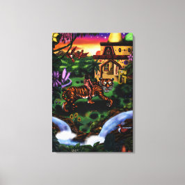 målande konstman som kör tigerdjungeltempel canvastryck