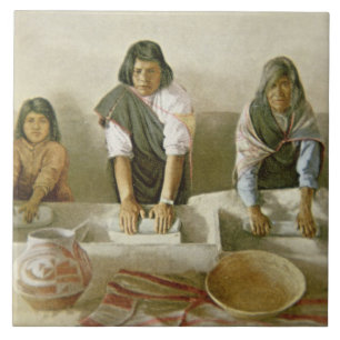 Malande maj för kvinnor, Pueblo av Laguna, c.1905 Kakelplatta