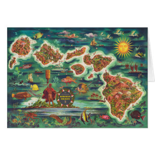 Målar den Dole kartan 1950 av Hawaii Joseph Feher Hälsningskort