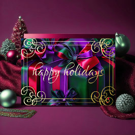 Målar julklappar lila grön vinröd helgkort