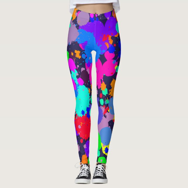 Målar ljust färgrikt för neon splatterdamasker leggings (Framsida)