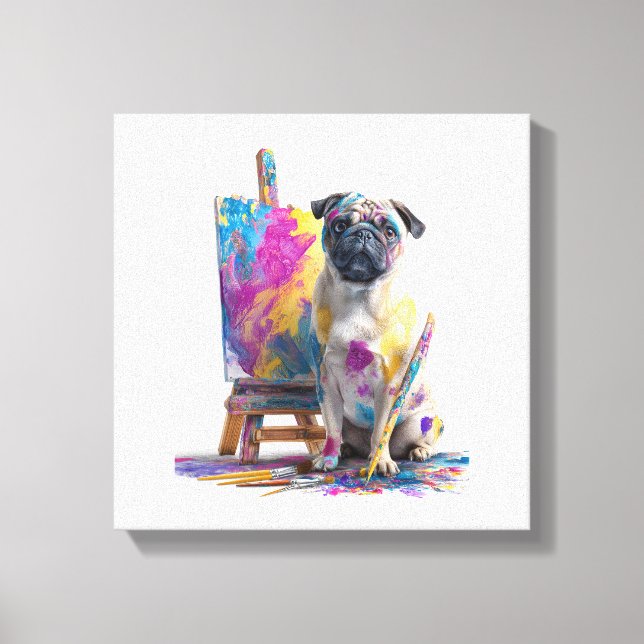 Målar Pug � Abstrakt Konst Hund Canvastryck (Framsida)