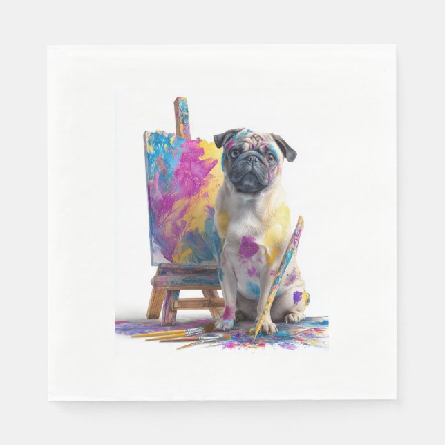 Målar-Pug � Abstrakt Konst Hund Pappersservett (Framsidan)