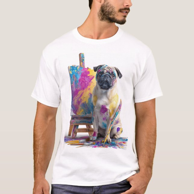 Målar-Pug � Abstrakt Konst Hund T Shirt (Framsida)
