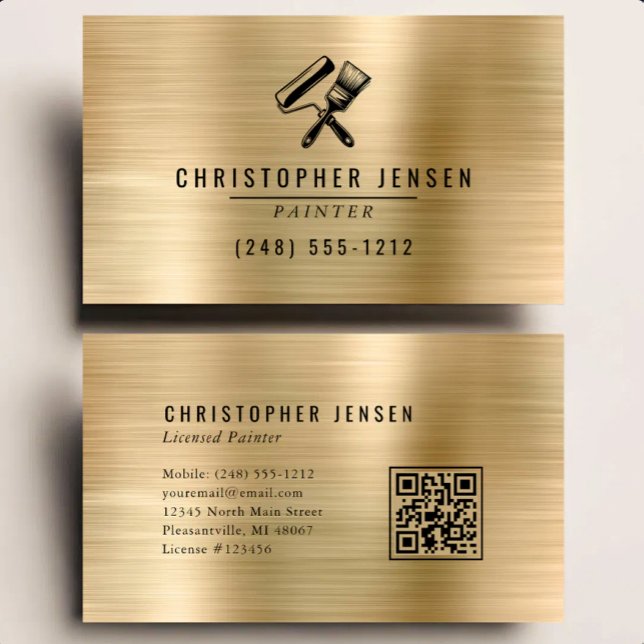Målar QR-kod Guld Svart Metallisk Målning Visitkort (Skapare uppladdad)