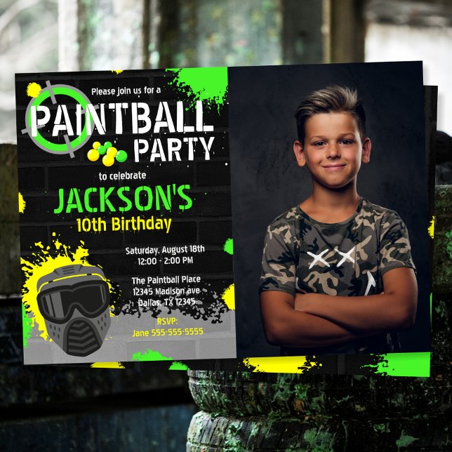 Målarballfest Födelsedagsinbjudan med Foto Inbjudningar (Skapare uppladdad)