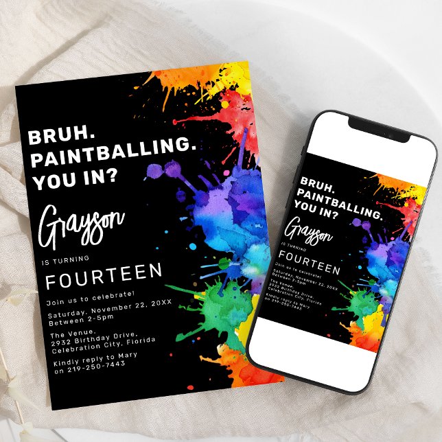 Målarballsfödelsedagsfest Inbjudan (Skapare uppladdad)