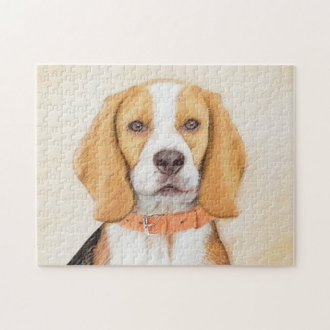 Målarbild av Beagle-hund Original djurkonst Pussel (Horisontell)