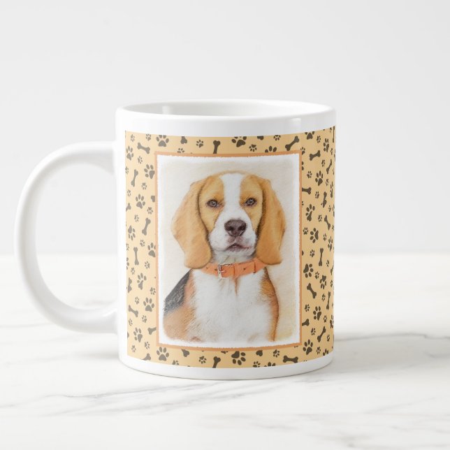 Målarbild av Beaglehund Original Djurkonst Jumbo Mugg (Vänster)