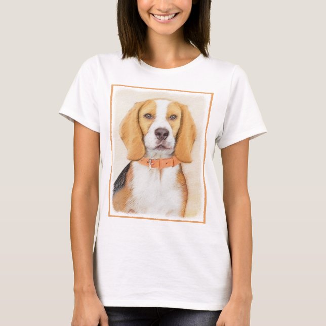 Målarbild av Beaglehund - Original Djurkonst T Shirt (Framsida)