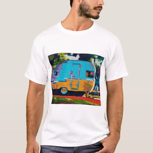 Målarbild av husvagn - Present till campingentusia T Shirt (Framsida)