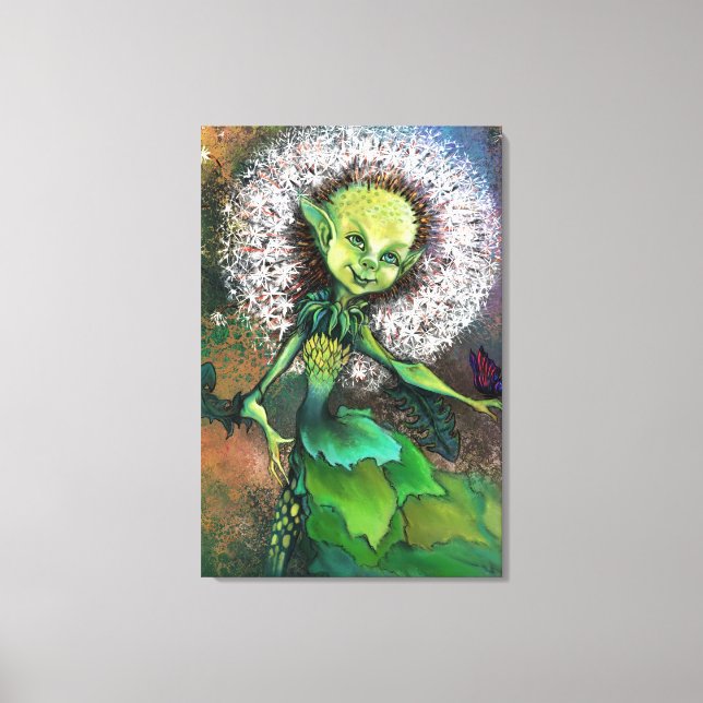Målarbild med Maskrosflicka och Fjäril på Canvas (Framsida)