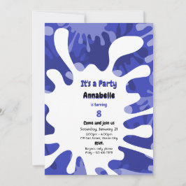 Målardroppar Det Är En Fest Blå Konst Födelsedagsf Inbjudningar