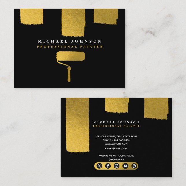 Målare Black & Gold Ikoner för Sociala Medier Visitkort (Fram/baksida)