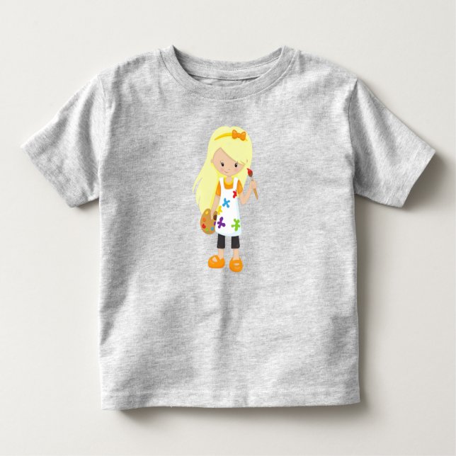Målare, konstnär, söt flicka, blondt hår t shirt (Framsida)