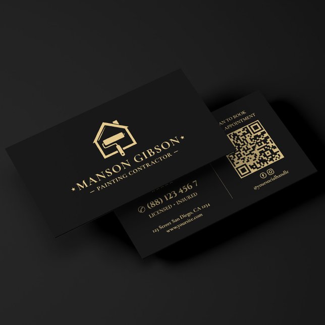 Målare Målningsentreprenör Logo Svart Modern Visitkort (Painter Painting Contractor Logo Black Modern Business Card
)