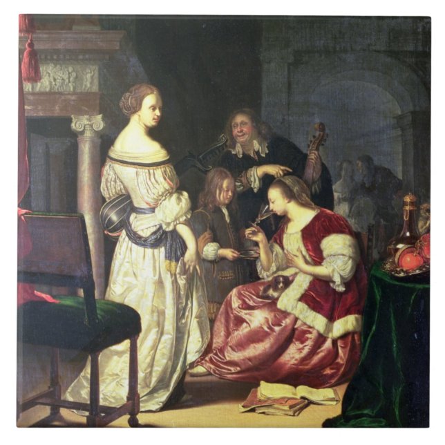 Målare med hans familj, 1675 (olja på panel) kakelplatta (Framsidan)