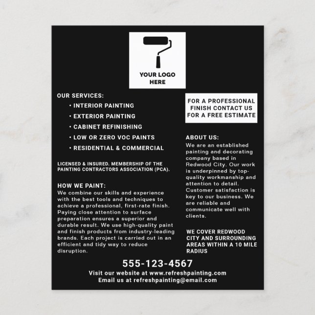 Målare och Dekoratör Lägg Till Din Logotyp Svart Flygblad (Framsidan)