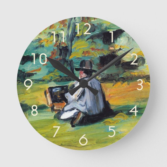 Målare på jobbet av Paul Cezanne, Vintage finkonst Rund Klocka (Framsida)