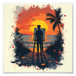 Målaren blev förvånad av målningen fototryck