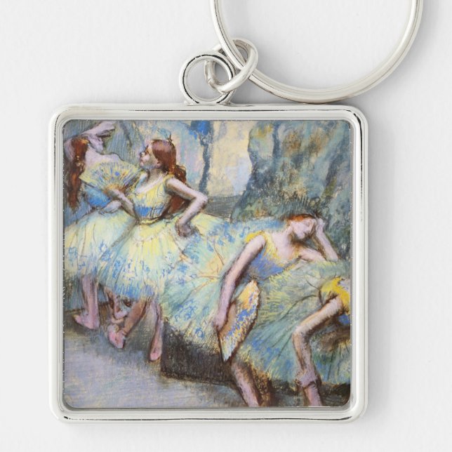 Målarfärg för Degas Ballet Dancer Art Dancers Fyrkantig Silverfärgad Nyckelring (Framsidan)
