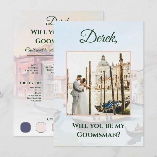 Målarfärg på Venedig Groomsman Frieri fotokort Tilläggskort (Fram/baksida)