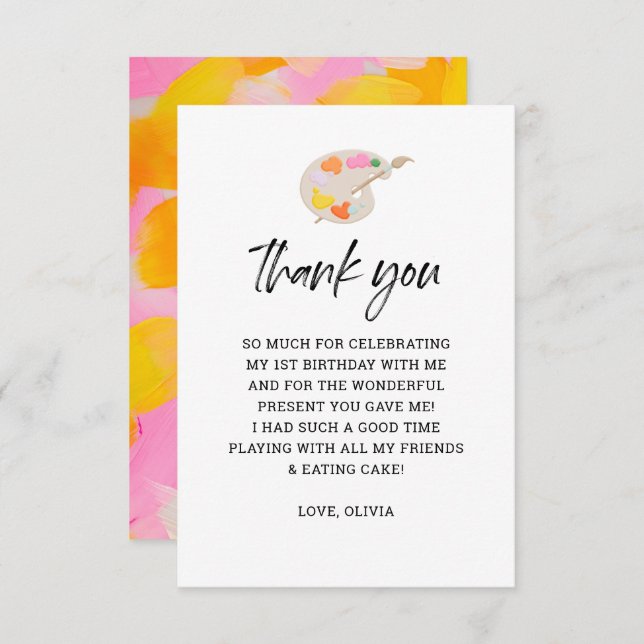 Målarfest 1-års födelsedagsfest Tack  (Fram/baksida)