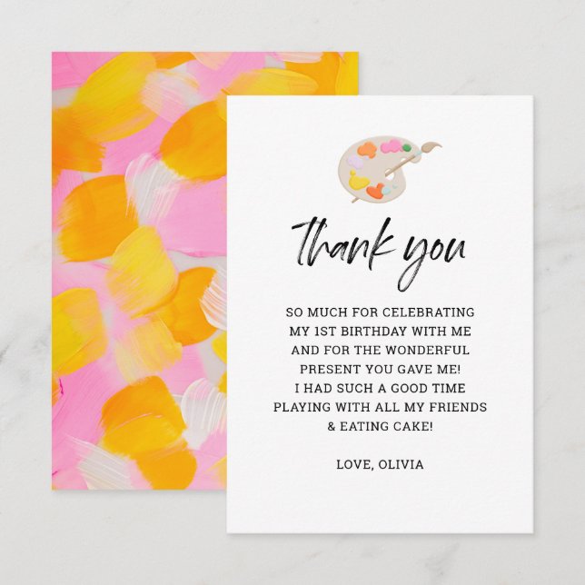 Målarfest 1-års födelsedagsfest Tack  Kort (Fram/baksida)
