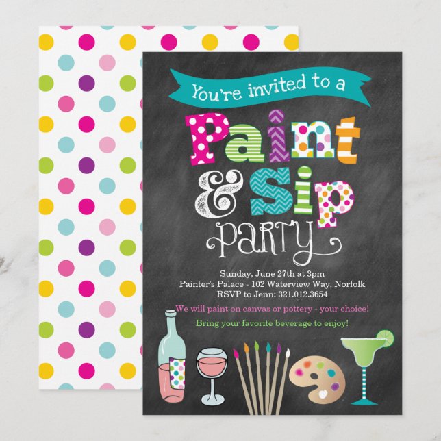 Målarfest Konstfest Tavlestil Inbjudan (Fram/baksida)