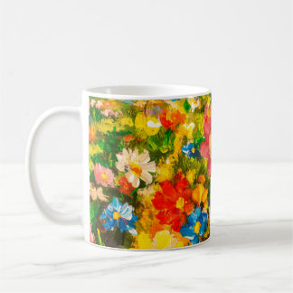 Målarglade av stora, färgstarka blomblommor kaffemugg