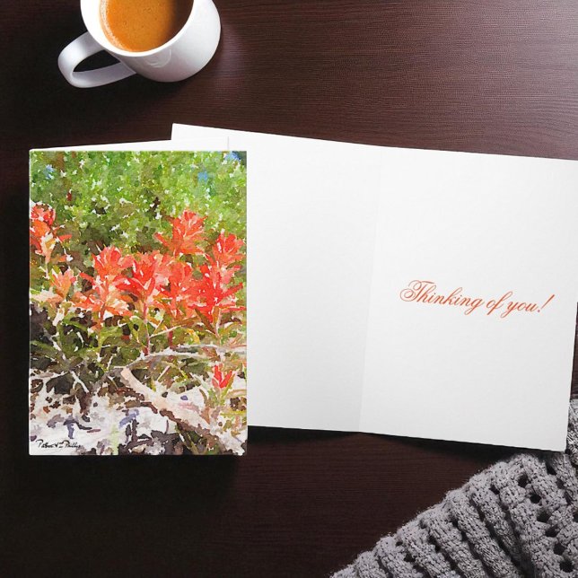 Målarpensel Blomma Akvarell Personligt Hälsningsko Kort (floral cover folding greeting card and inside template text)