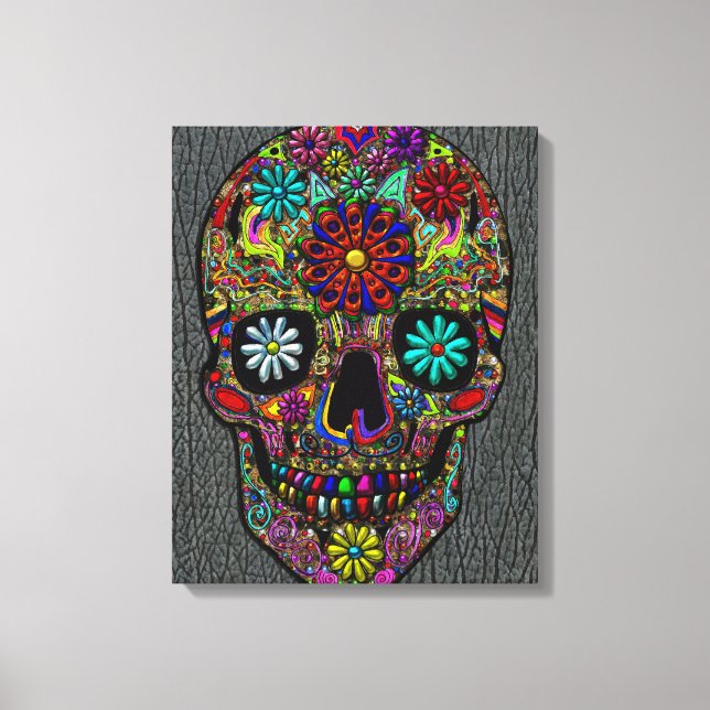 Målart Skull-Blommigt på Faux Shark Skin Canvastryck (Framsida)